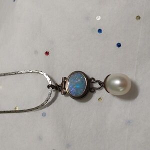Custom Vintage OOAK Opal + Pearl 925 Silver Pendant Necklace
